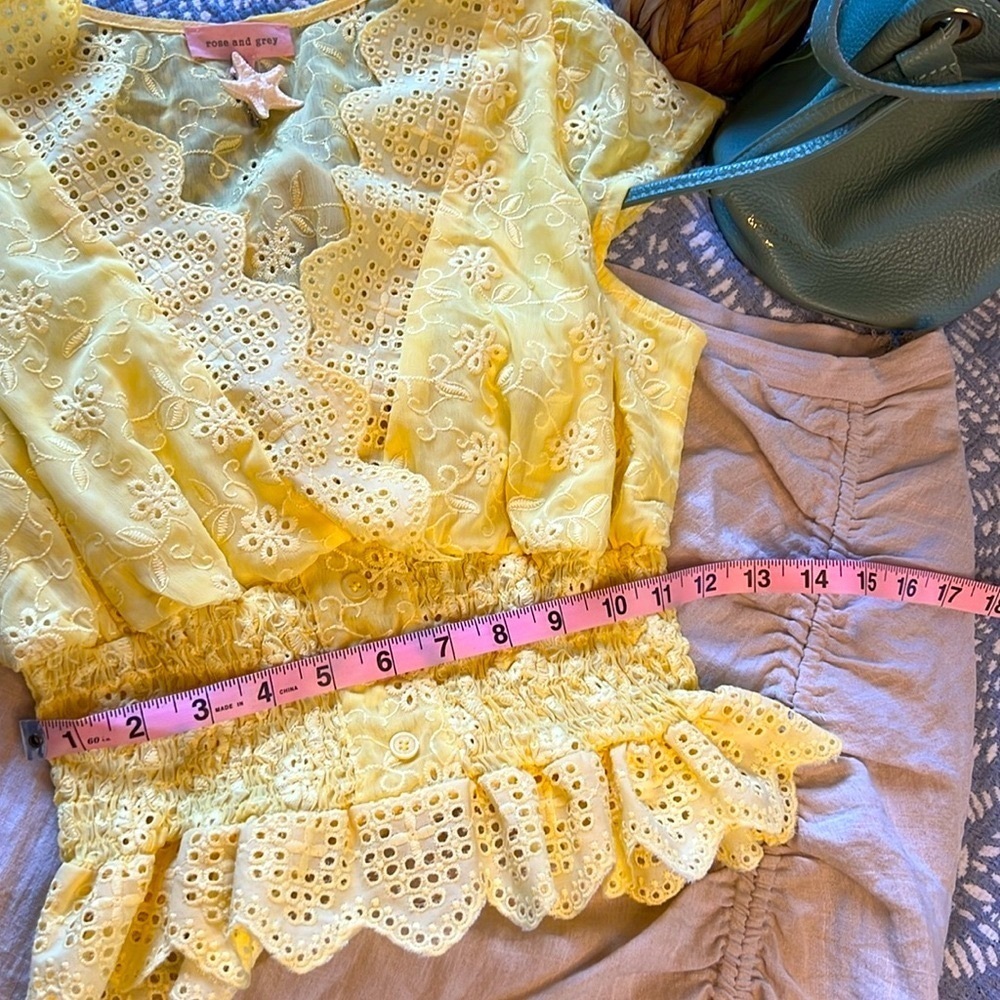 ROSE AND GREY Butter Yellow Eyelet Lace Top| S - Picture 7 of 9